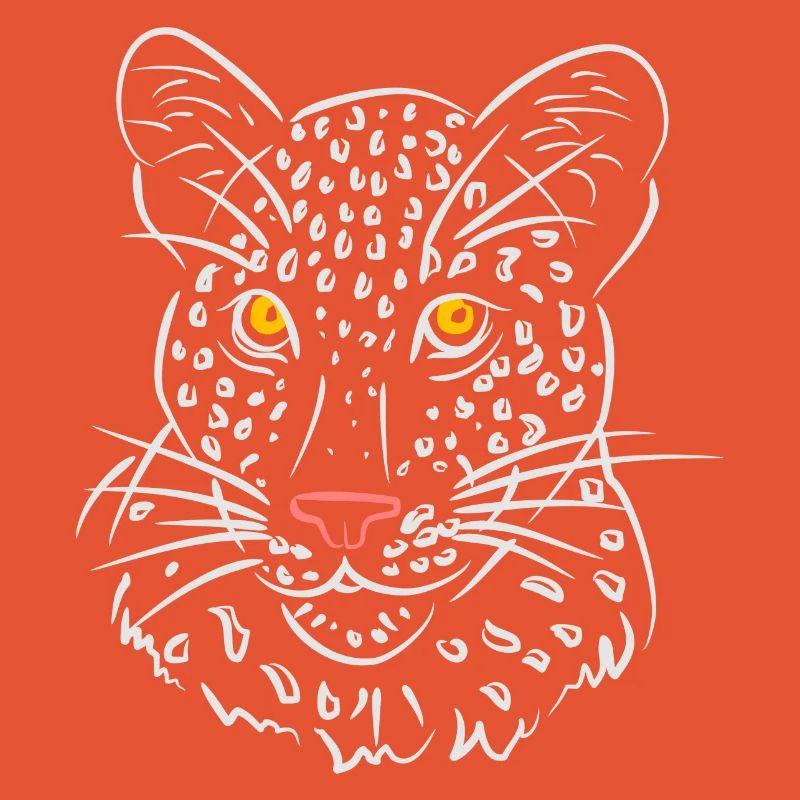 Leopard face illustration in black and white
