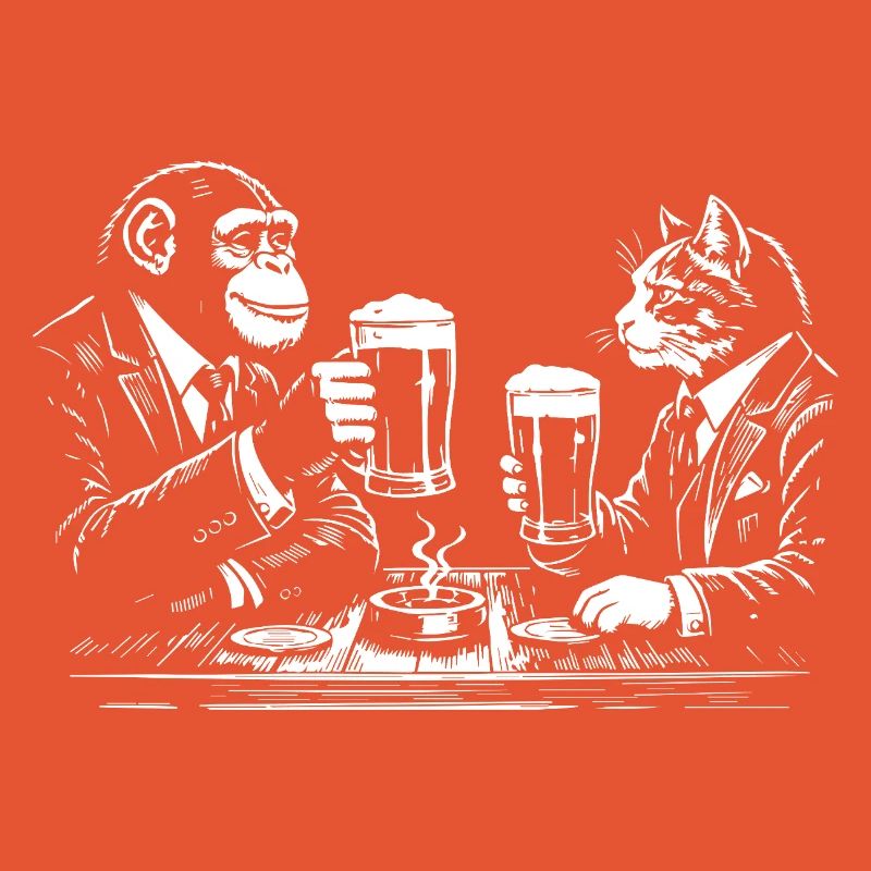 Chimp and Cat drinking beer in the pub