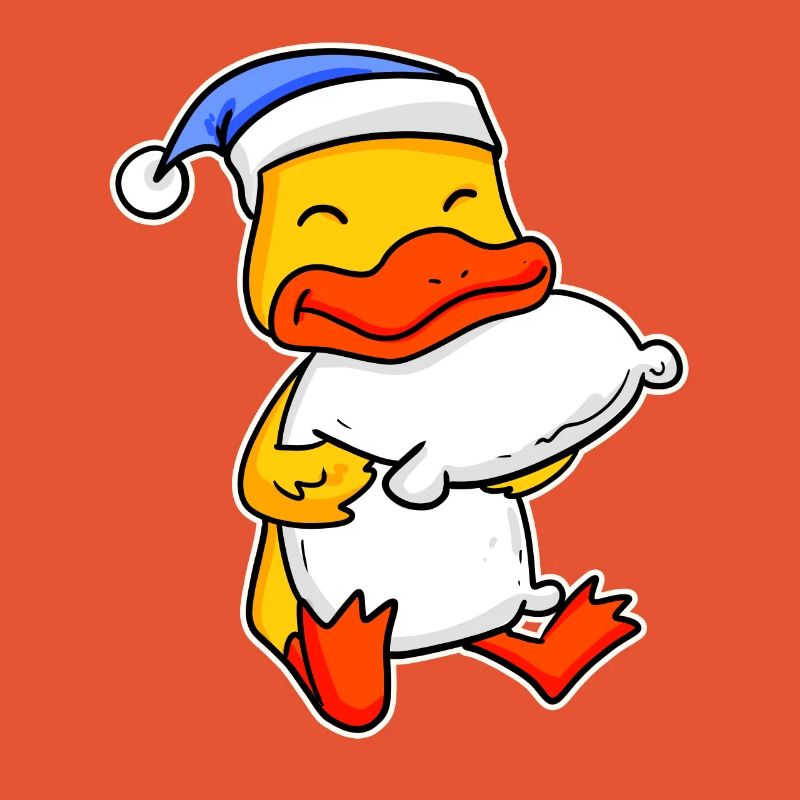 Duck with pillow and sleeping cap