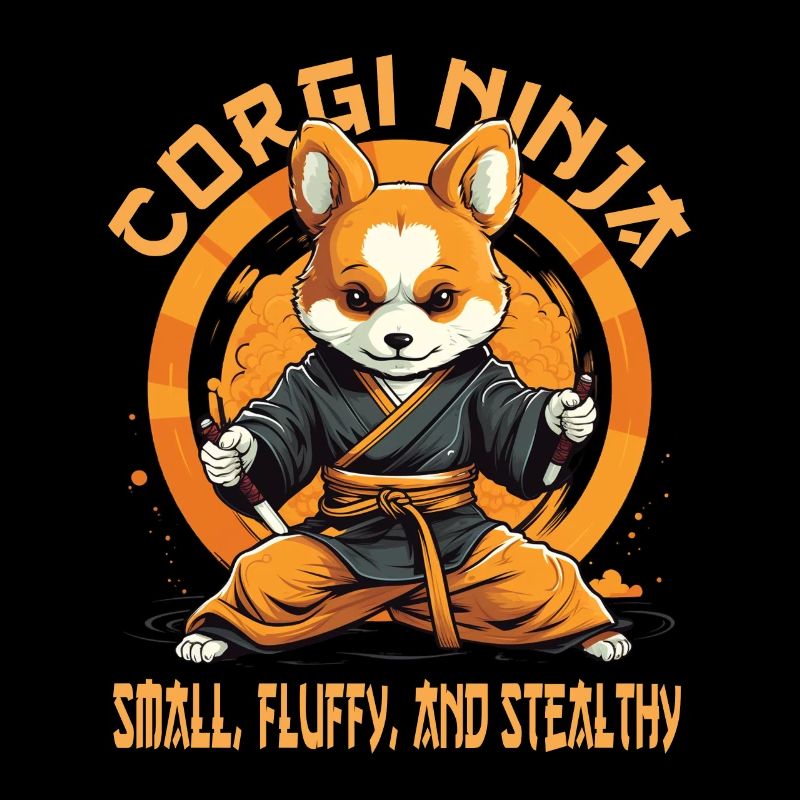 Ninja Corgi dog with lettering
