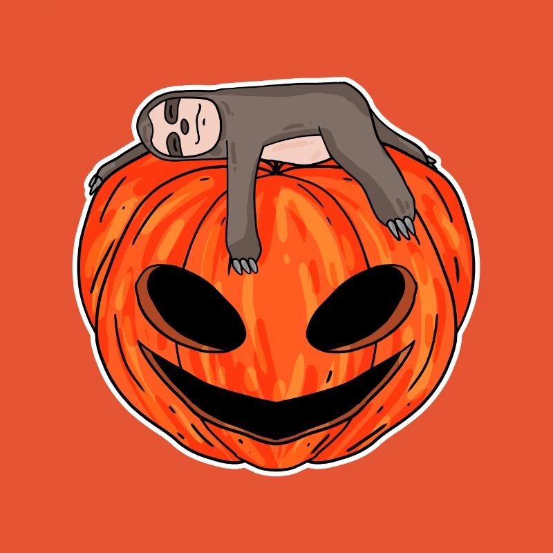 Sloth sleeping on pumpkin