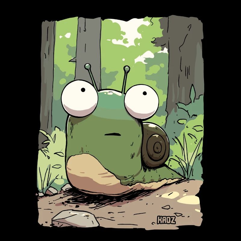 Escargot de dessin animé avec de grands yeux dans la forêt
