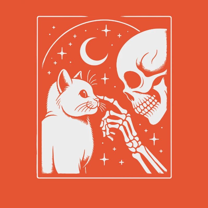 Celestial Cat and Skeleton Night Art
