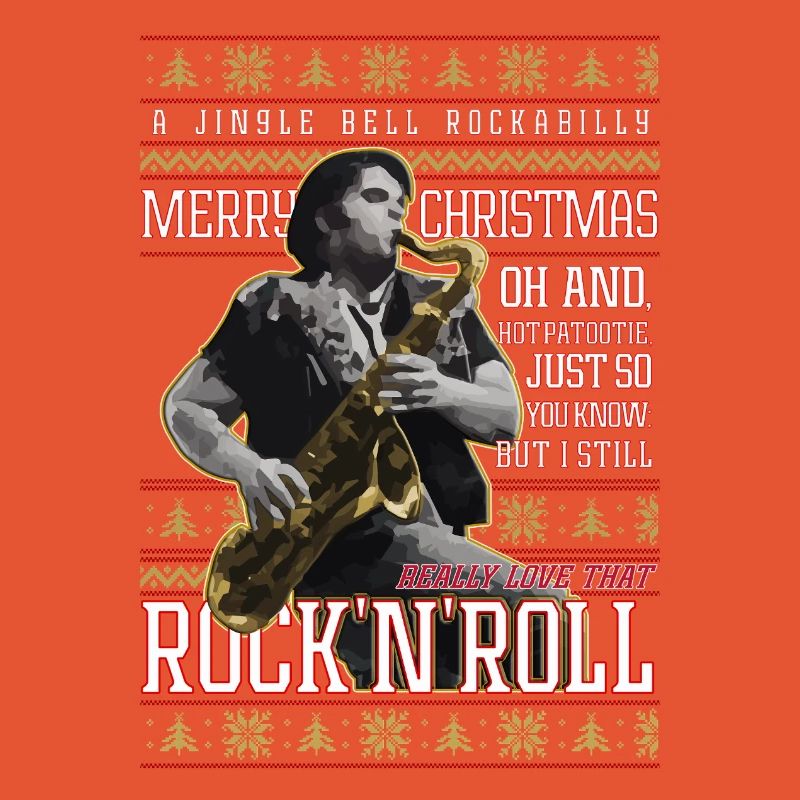 Eddie Rockabilly Saxophon Hässlicher Weihnachtspullover