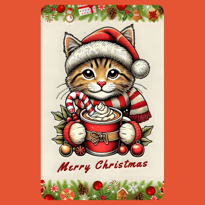 Chat de Noël au chocolat chaud
