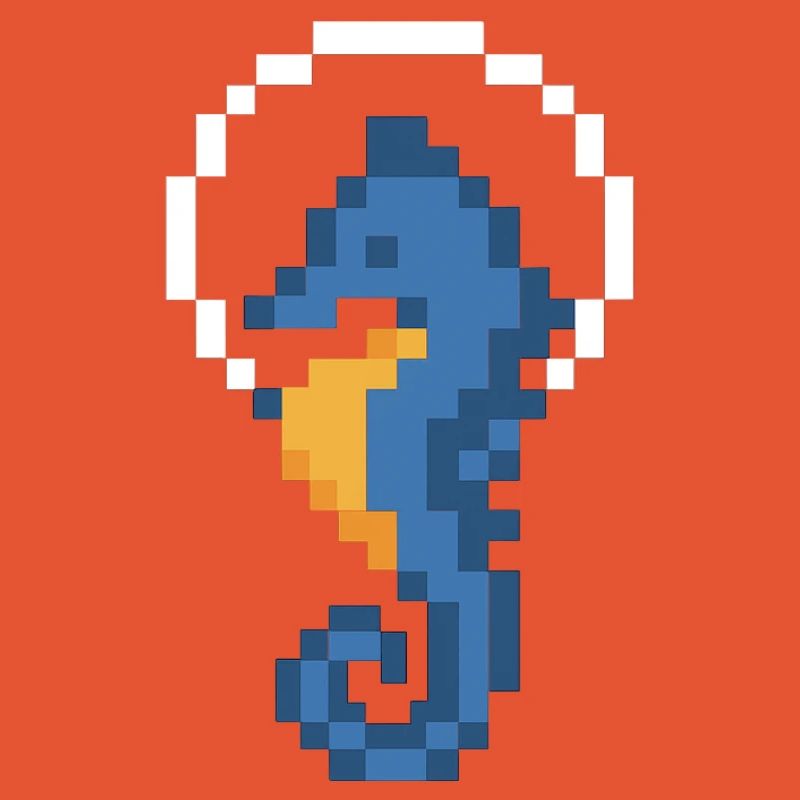 Hippocampe Pixel Bleu