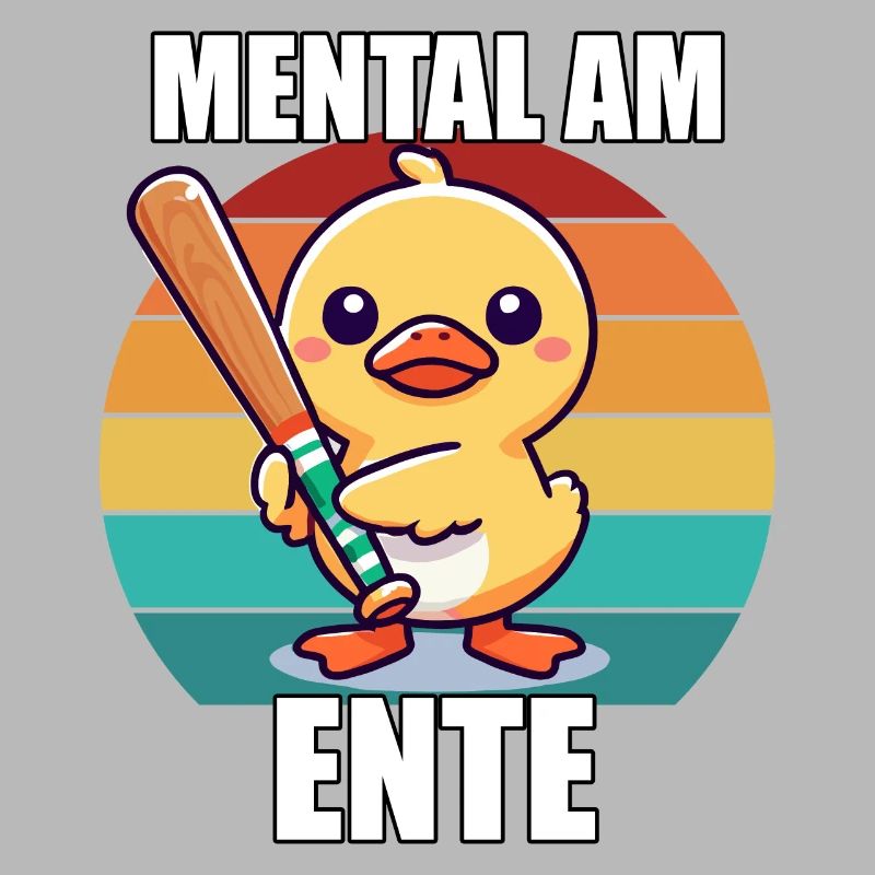 Mental At The End Cute Duck With Racket Retro