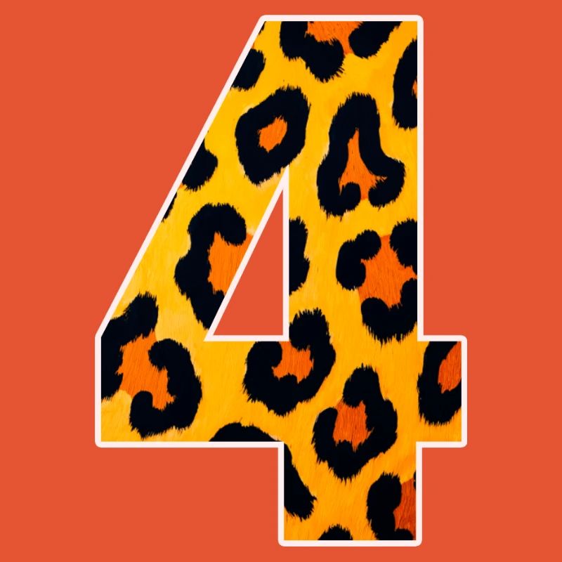 Leopard Print Numeral 4 Fire Orange