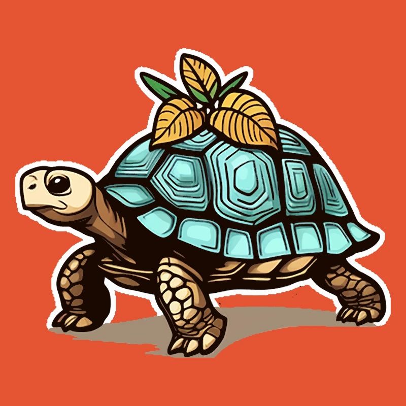Schildkröte mit blauem Panzer & Blättern