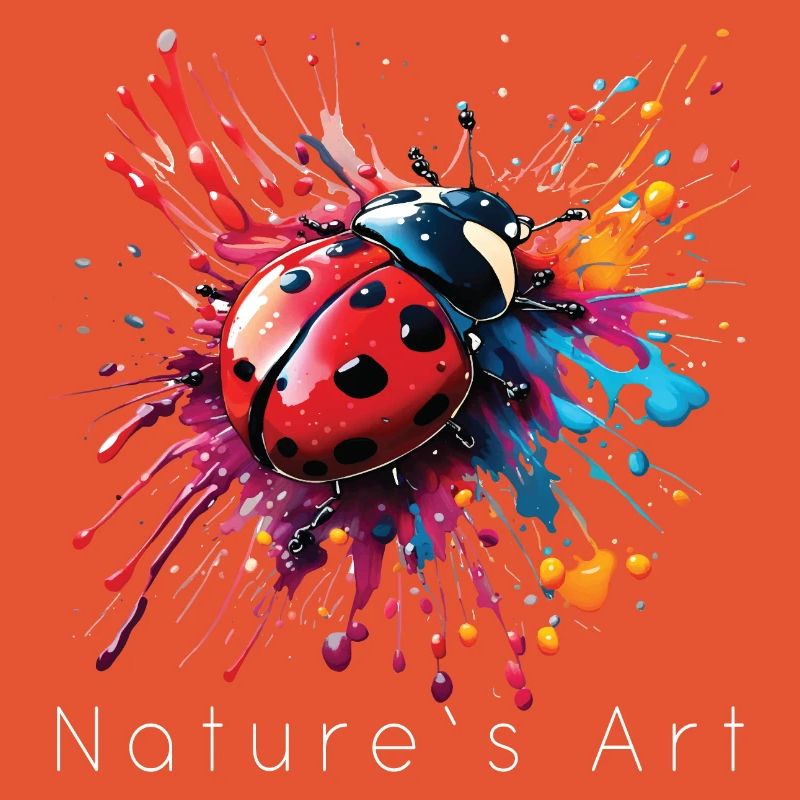 Conception de coccinelle colorée, art de la nature, texte blanc