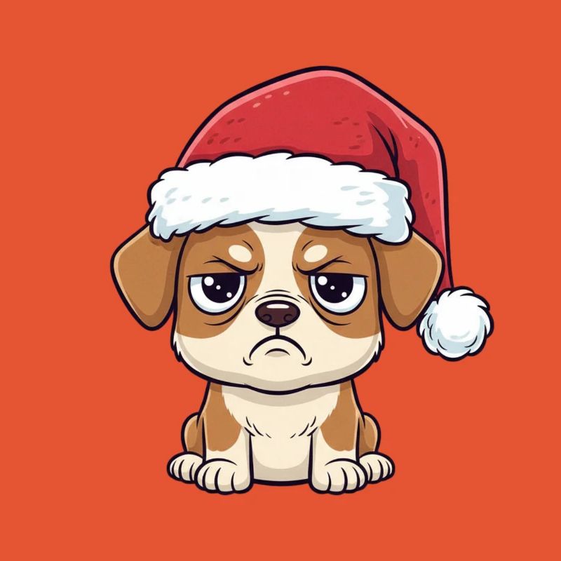 Cute Grumpy Dog with Hat – Xmas Cartoon