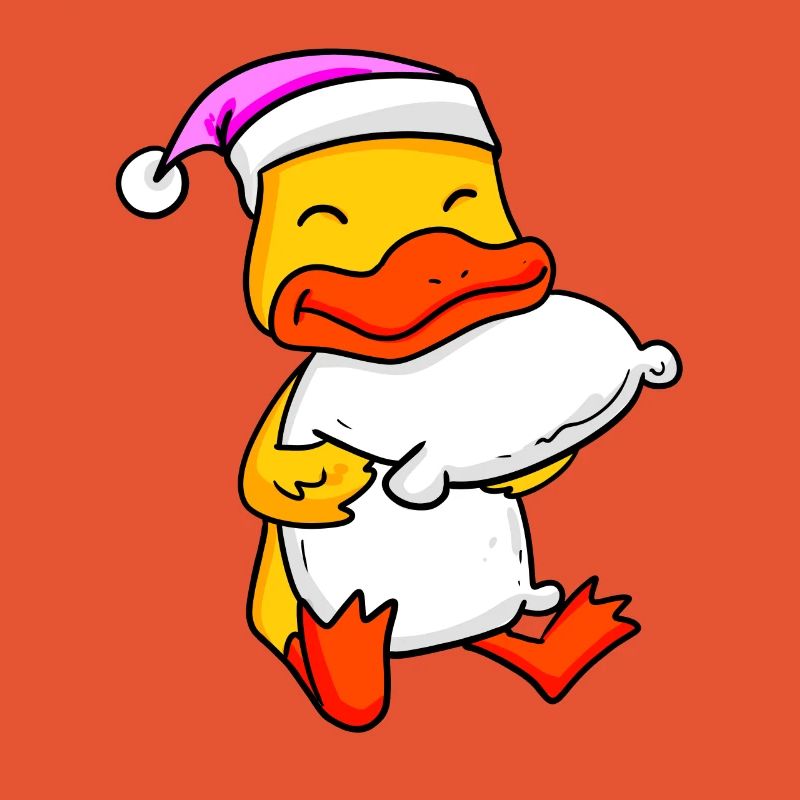 Duck with pillow and sleeping cap