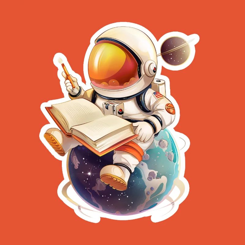 Astronaut reading his diary on a planet
