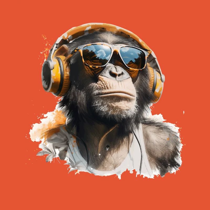 Affe mit Kopfhörern und Sonnenbrille