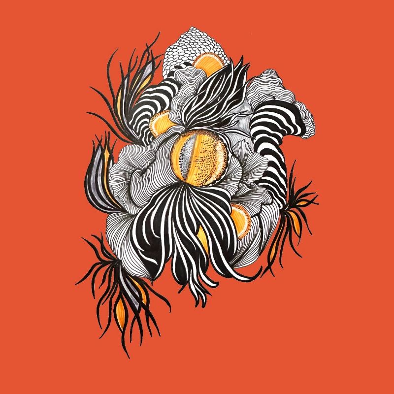 Noir Blossoms Orange Accents