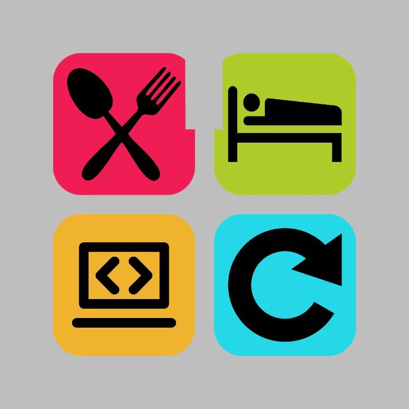 Essen, schlaf, Programm wiederholen, lustiger Zitatcode