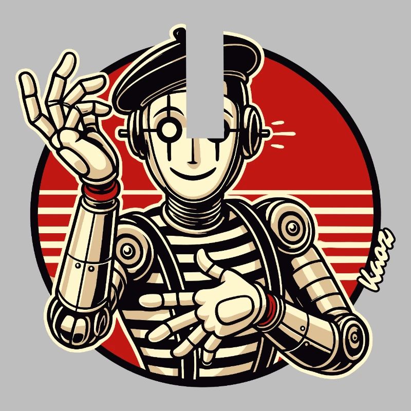 Retro Roboter Pantomime mit Barett im Comic Stil
