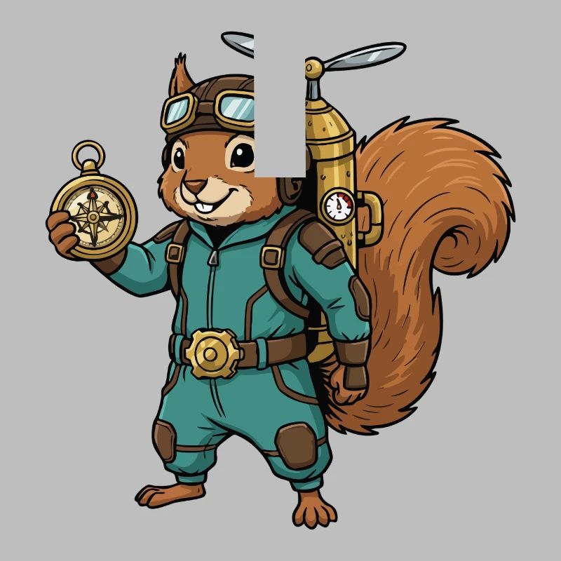 Squirrel Steampunk Aviator Jetpack-Kompass