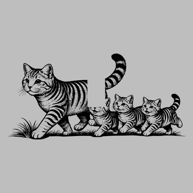 Mère chatte avec 3 chatons noirs