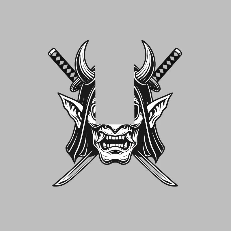 Dämonenkopf und Schwerter Logo