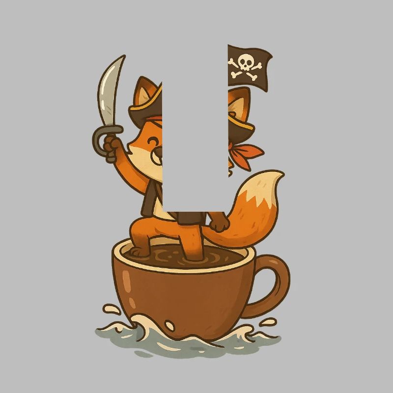 Pirate renard avec cache-œil et drapeau au trésor