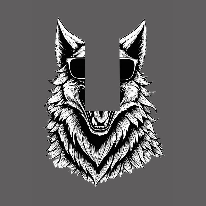 lachender Wolf mit Sonnenbrille