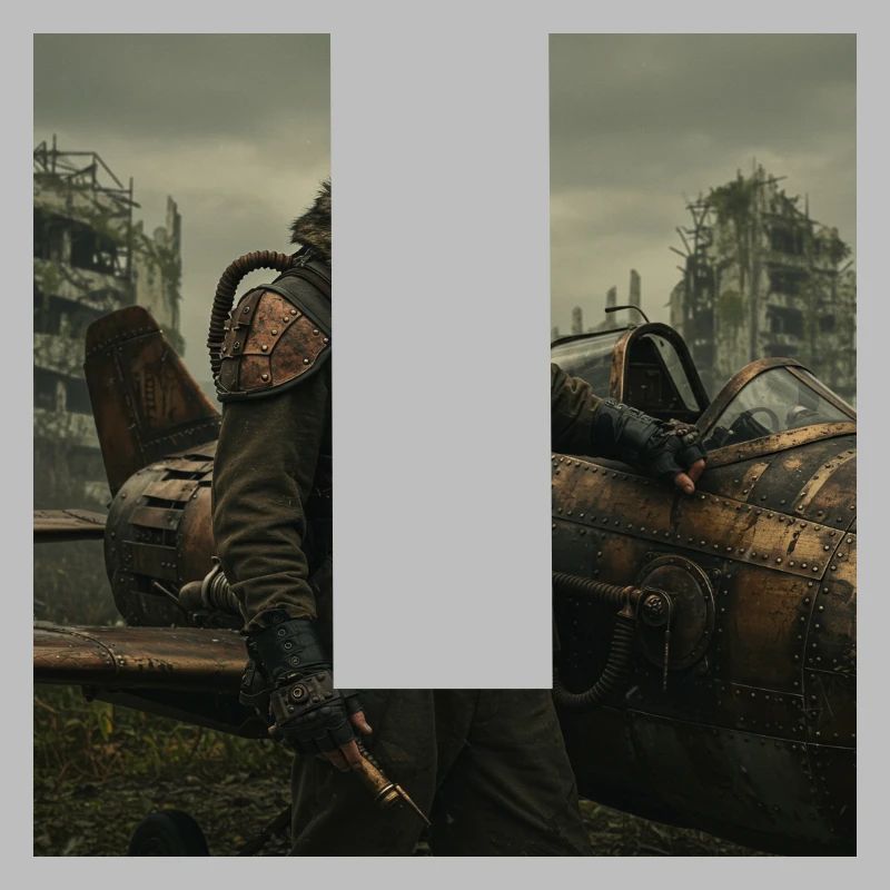Steampunk Pilot on Post-Apocalyptic Ruins