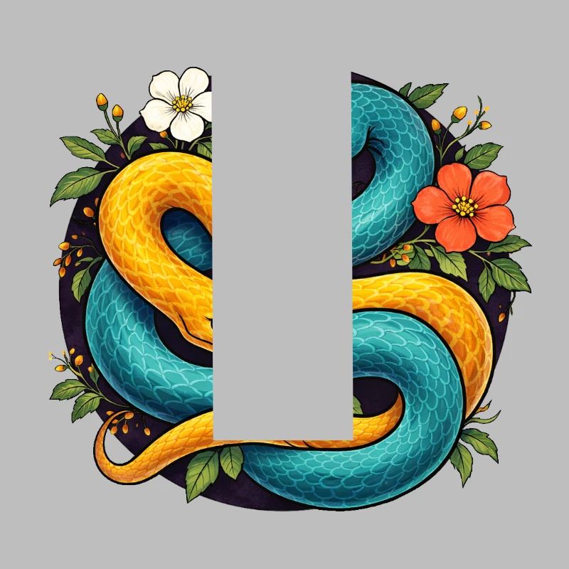 Two Python Snakes in Flower Ring