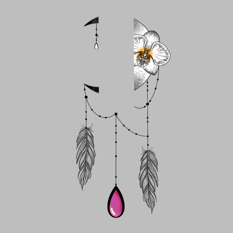 Lune orchidée plume et perle type attrape rêve 