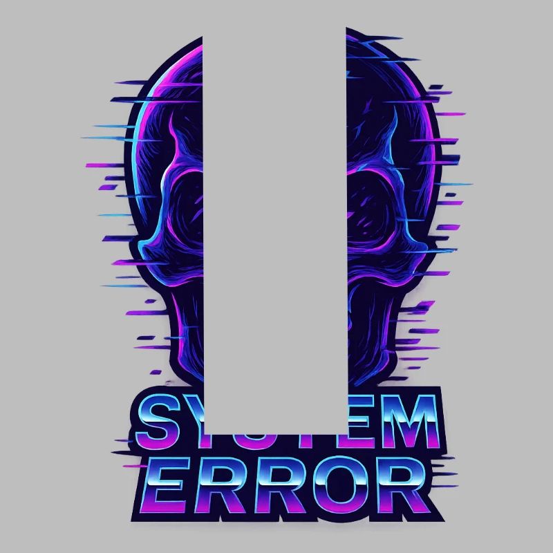 Neon Glitch Schädel mit Systemfehlertext