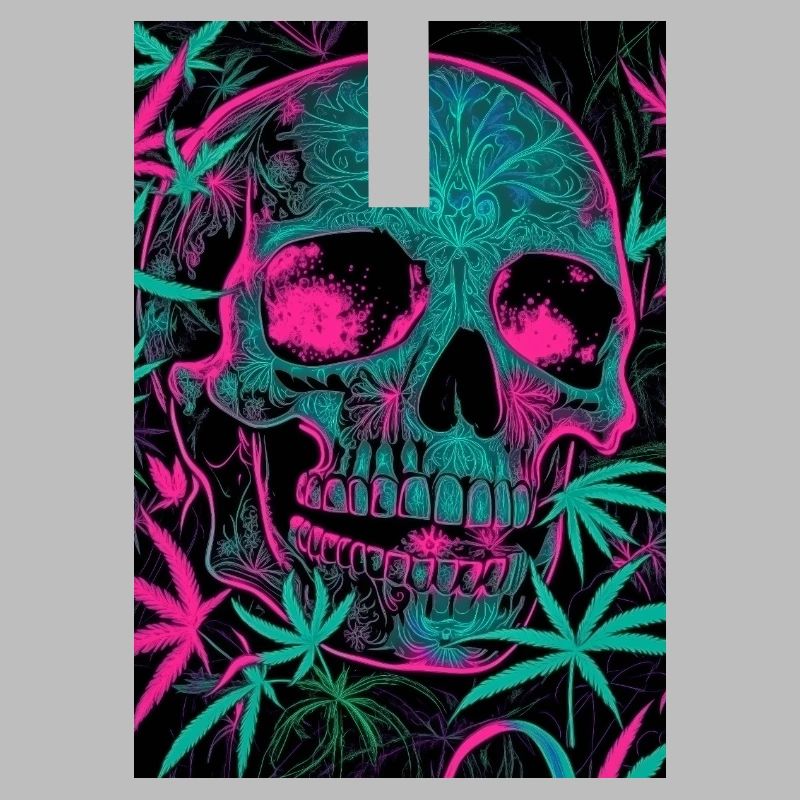 Neon Skull with Cannabis Leaf Pattern