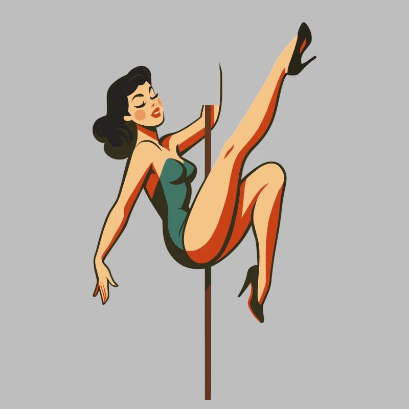 Pole Dance Pole Dancer Black-haired Retro 50s