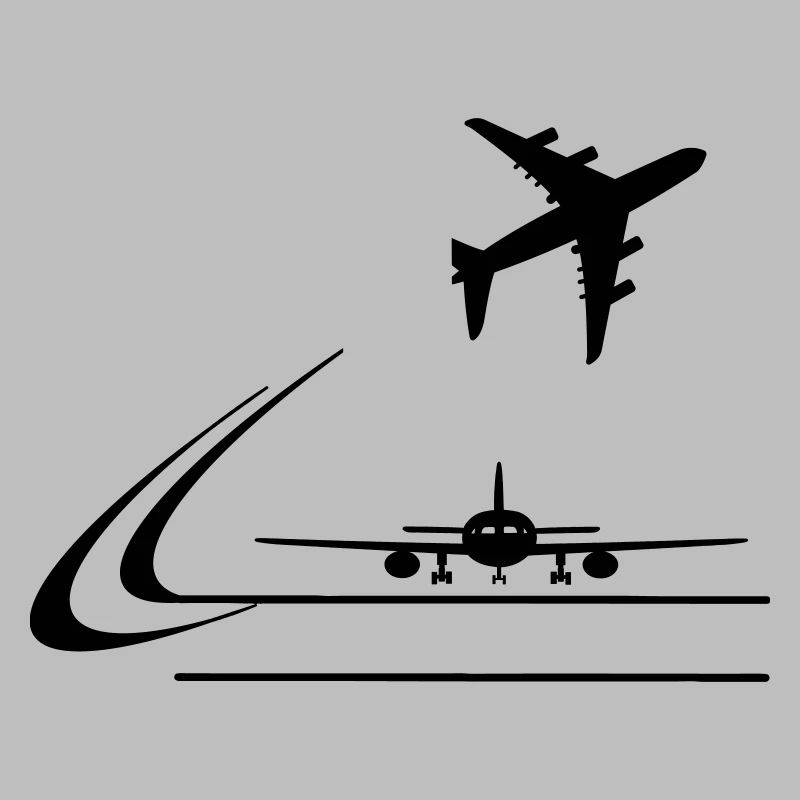 Vorderansicht Flugzeug und wegfliegendes Flugzeug