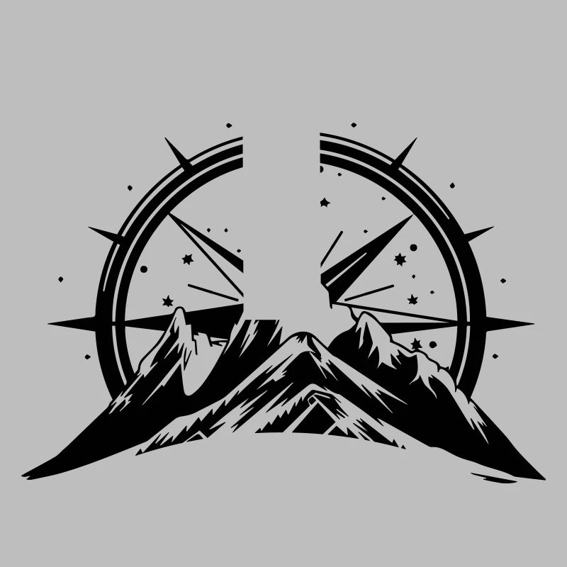 Compass With Mountain Silhouette