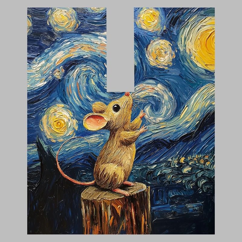 Mouse Eats Cheese Van Gogh Style Starry Night