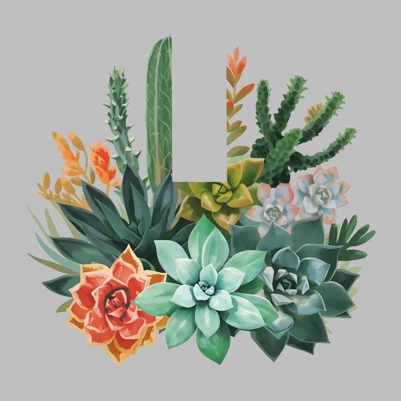Succulentes et cactus Composition à l’aquarelle