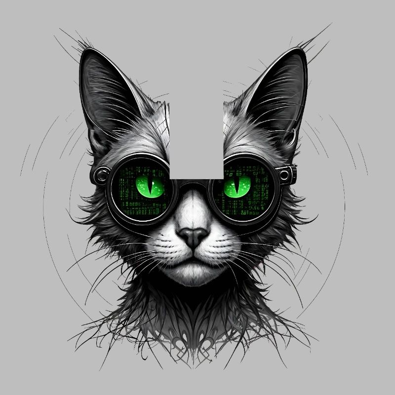 Green Eyes Computer Coder Geek Cat