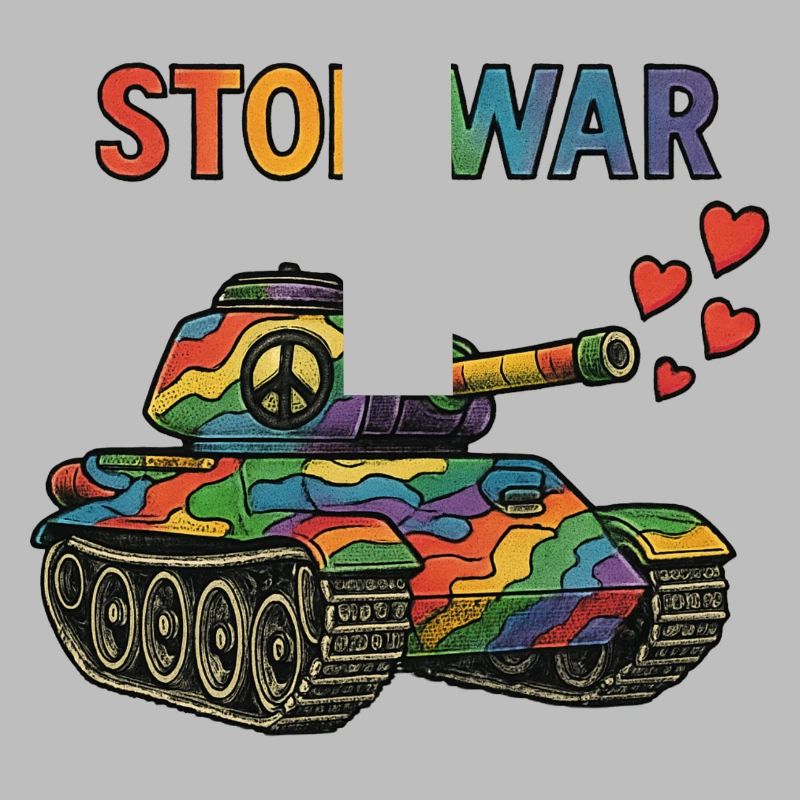 Regenbogen Panzer mit Peace-Zeichen – STOP WAR