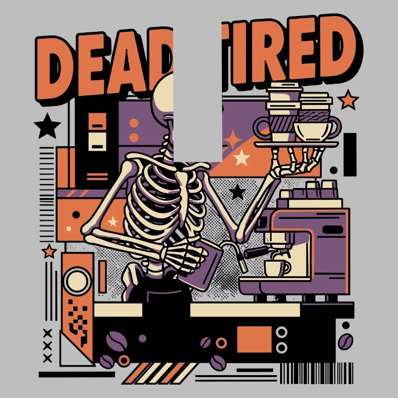 Dead tired coffee skeleton kitchen setting