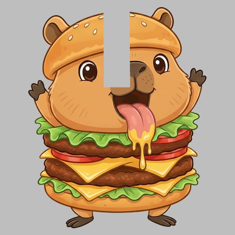 Mignon Fast-Food Cheeseburger de type capybara cartoon