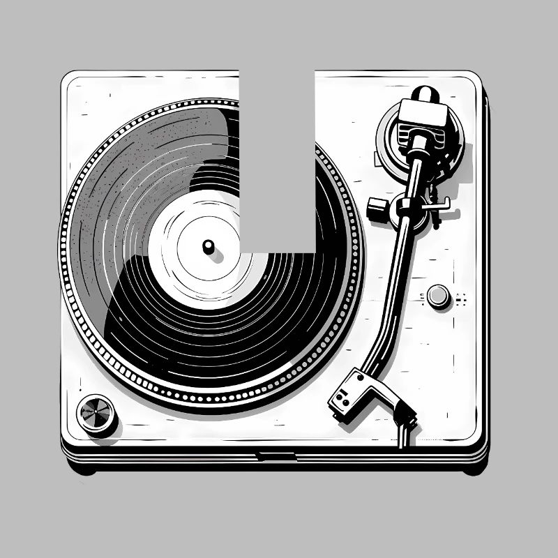 Retro Vinyl Turntable Black White