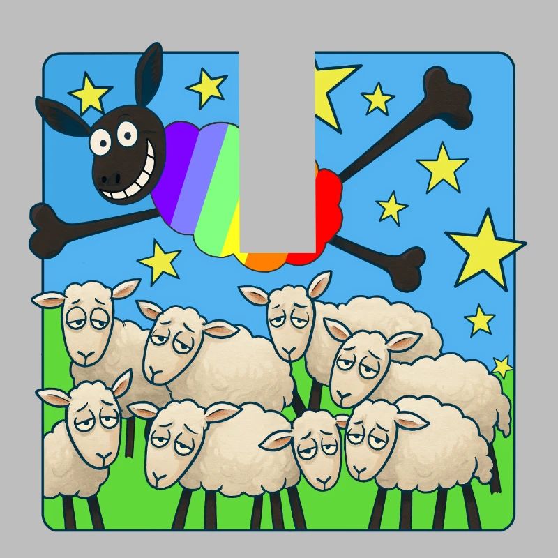 Rainbow sloth above sleeping sheep