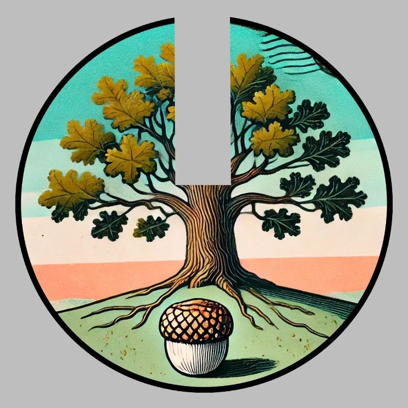 Retro-Baum des Lebens mit Eichel