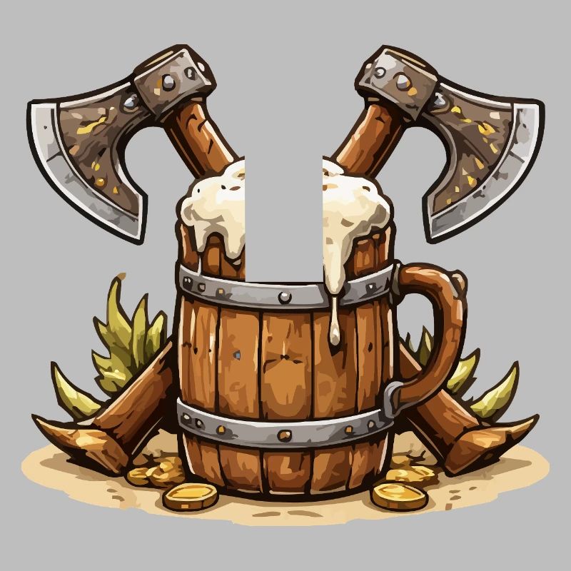 Bierfass mit Äxten Wikinger