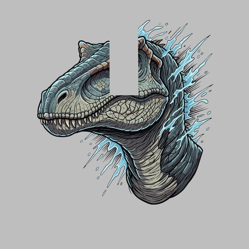 Dino head with blue splashes