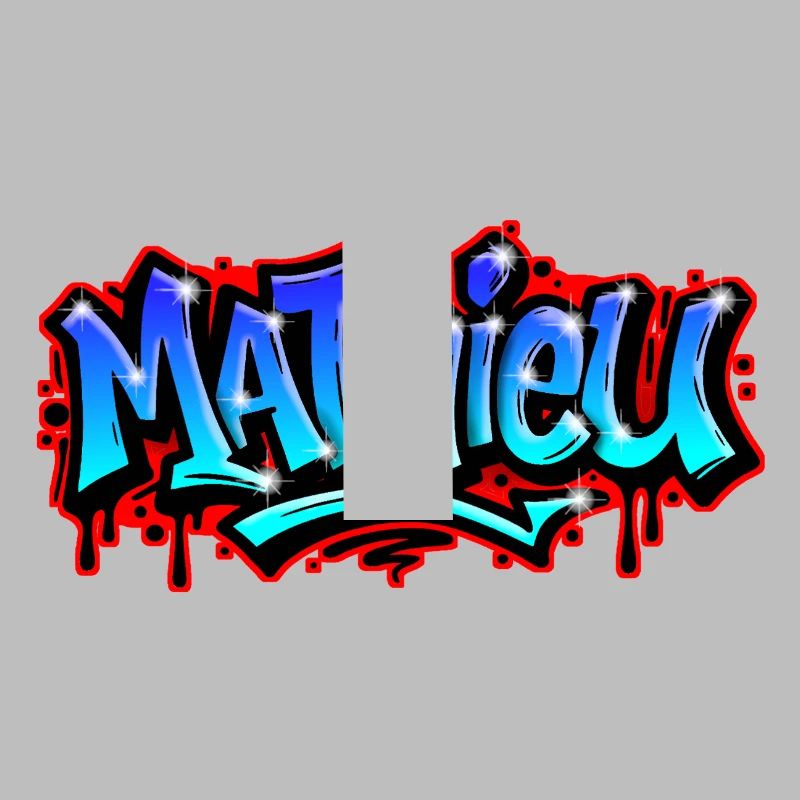 Mathieu Graffitiprénom imprimable Bleu Urbain