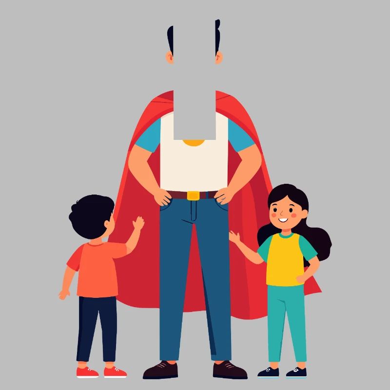 Erzieher Held oder Heldenvater mit Cape und Kinder