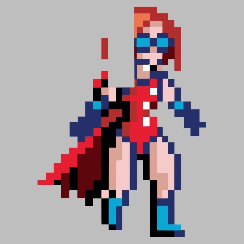 Pixel Superheldin – Fliegende Heldin mit blauer Brille