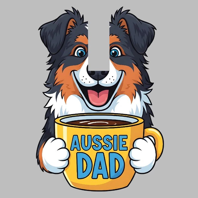 Australian Shepherd mit Kaffeebecher - Aussie Dad