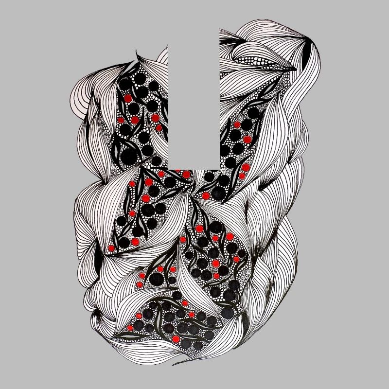Black and white leaf pattern with red berries